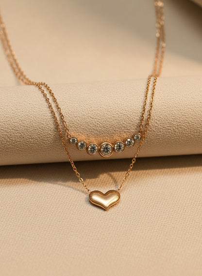Double Layer Puffy Heart Rose Gold Necklace