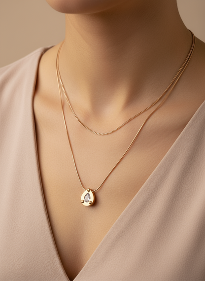 Double Layered Teardrop Rose Gold Necklace