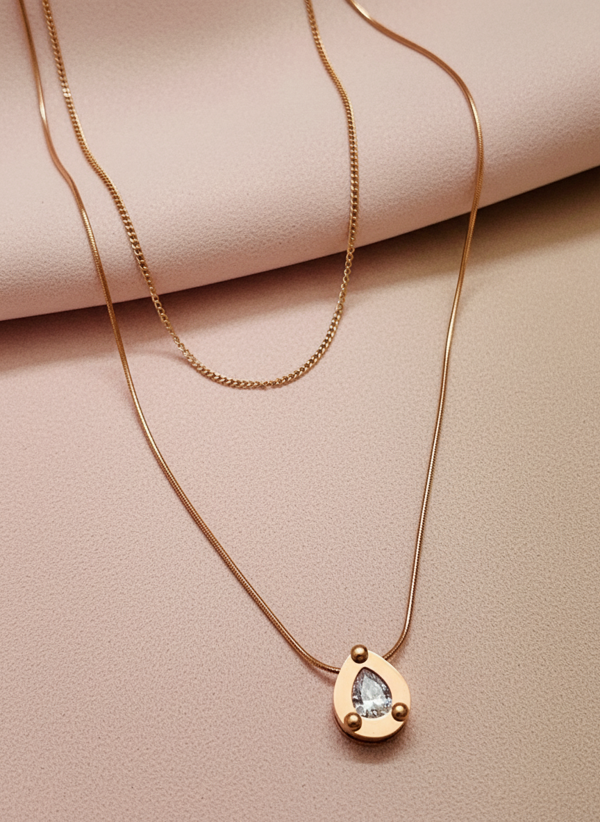 Double Layered Teardrop Rose Gold Necklace