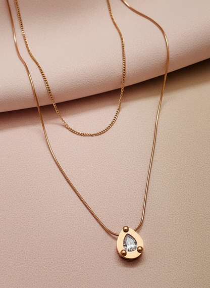 Double Layered Teardrop Rose Gold Necklace
