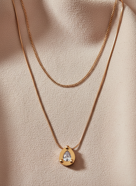 Double Layered Teardrop Rose Gold Necklace