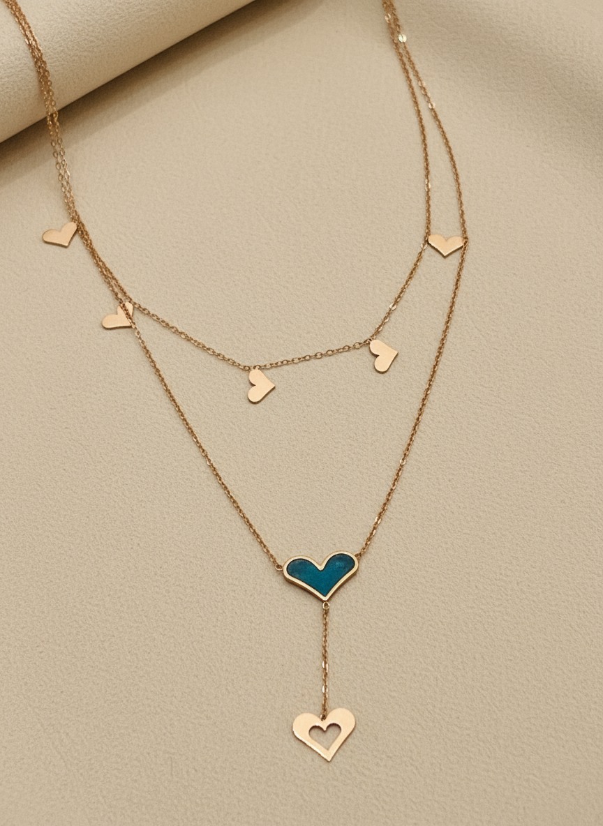 Double Layered Heart Rose Gold Necklace