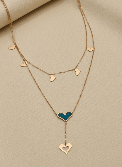 Double Layered Heart Rose Gold Necklace