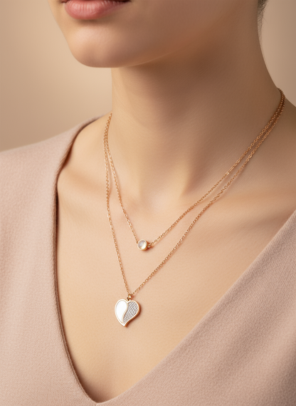 Split Heart Double Layered  Rose Gold Necklace