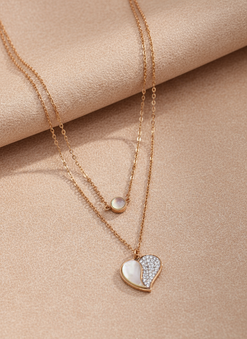 Split Heart Double Layered  Rose Gold Necklace