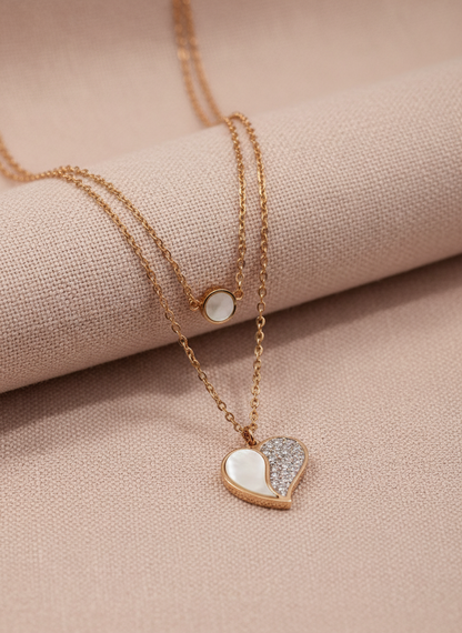Split Heart Double Layered  Rose Gold Necklace