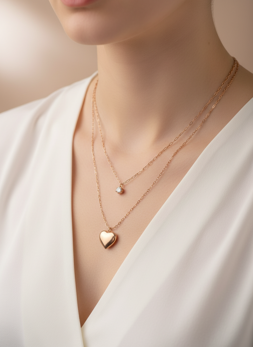 Puffy Heart Rose Gold Chain