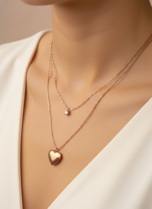 Puffy Heart Rose Gold Chain