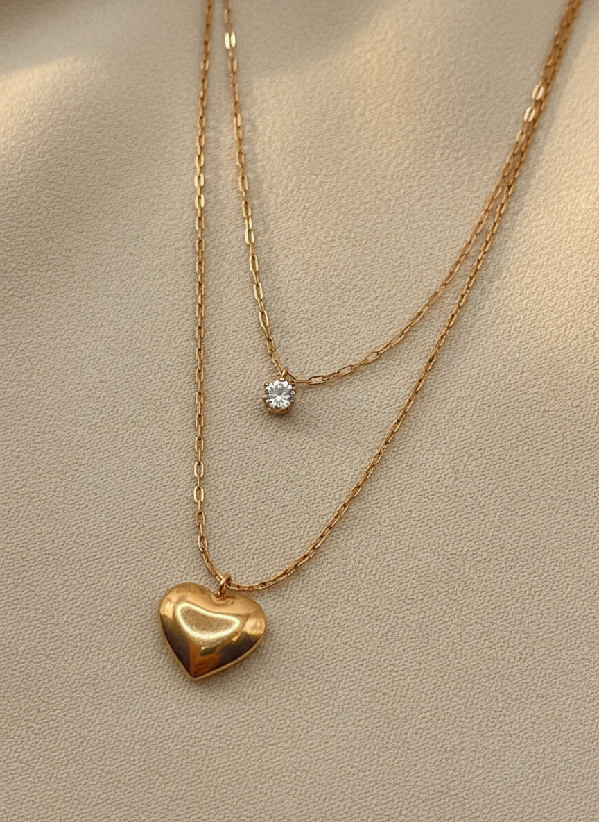 Puffy Heart Rose Gold Chain