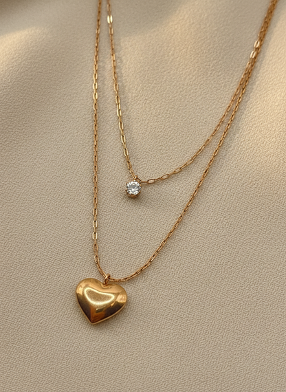 Puffy Heart Rose Gold Chain