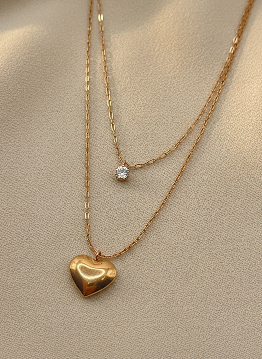 Puffy Heart Rose Gold Chain