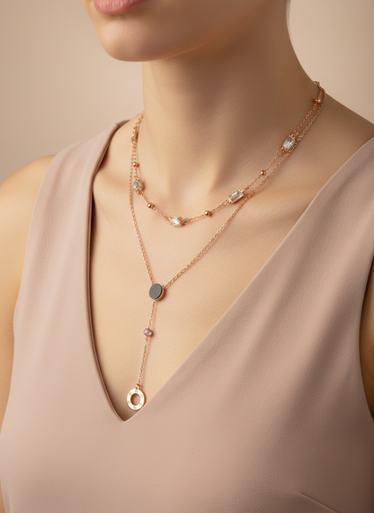 Roman Y-Drop Double Layer R/G Necklace