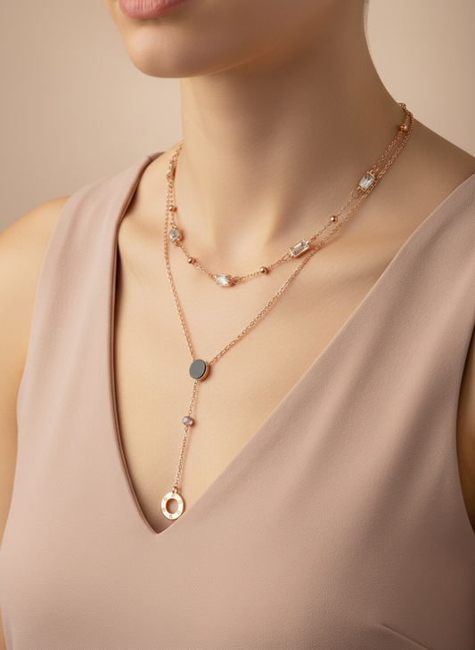 Roman Y-Drop Double Layer R/G Necklace