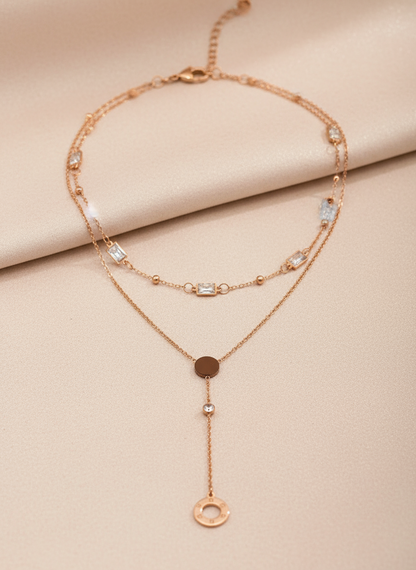 Roman Y-Drop Double Layer R/G Necklace