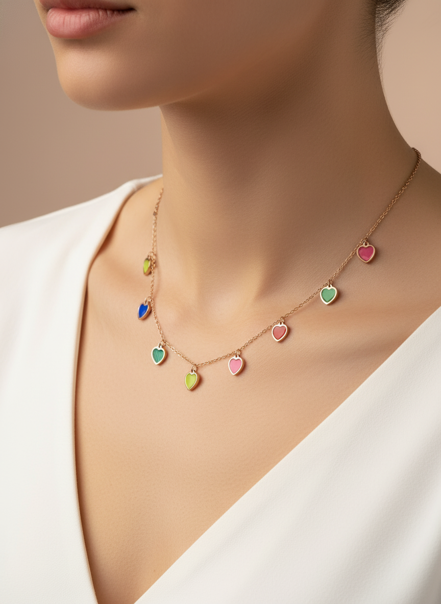 Dangling Hearts Rose Gold Necklace