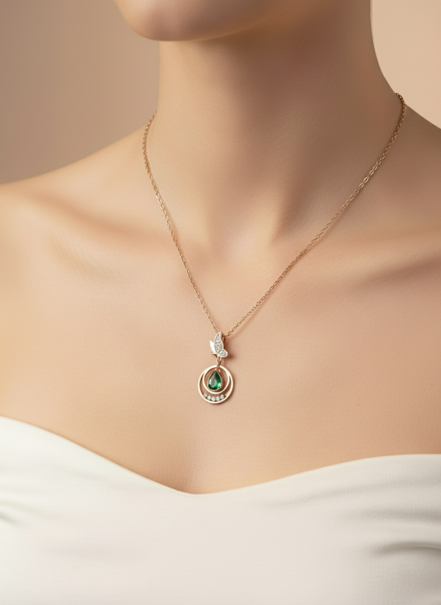 Butterfly Teardrop Rose Gold Necklace