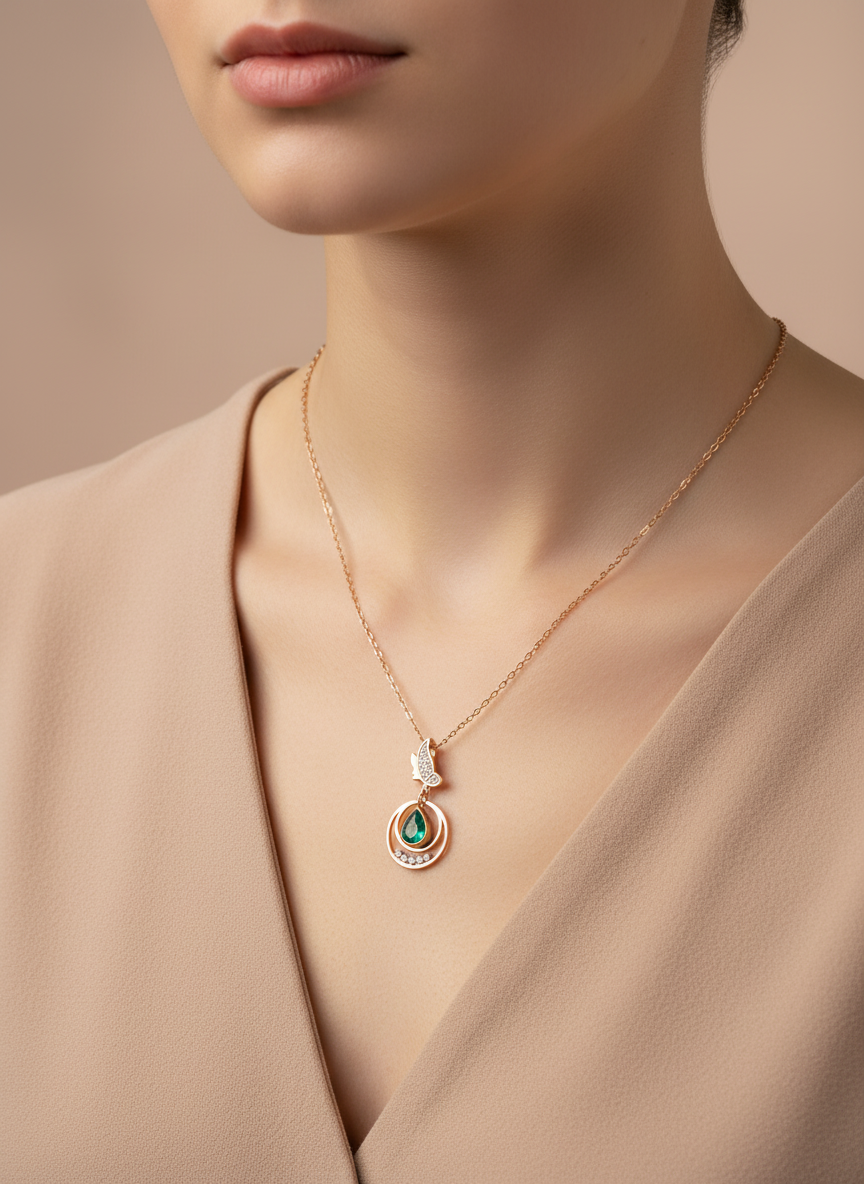 Butterfly Teardrop Rose Gold Necklace