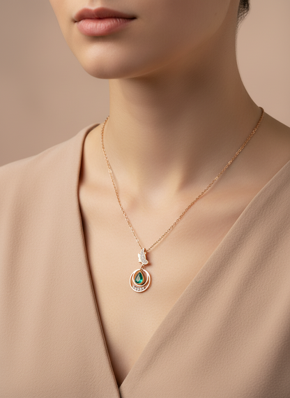 Butterfly Teardrop Rose Gold Necklace