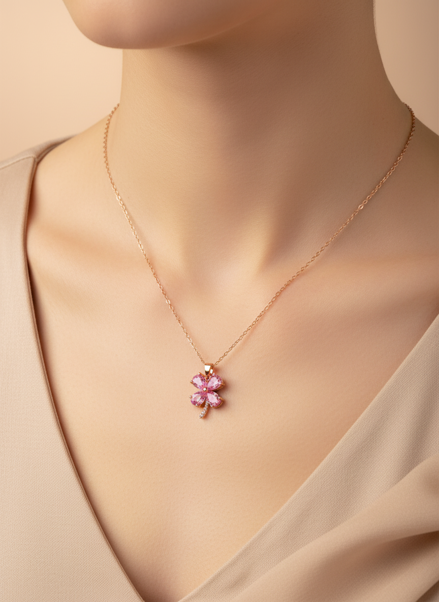 Rose Gold Pink leaf Necklace