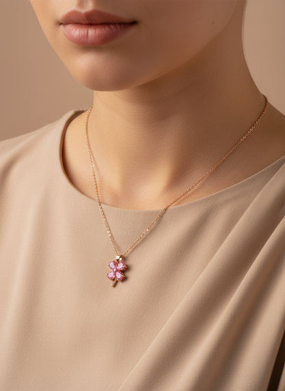 Rose Gold Pink leaf Necklace