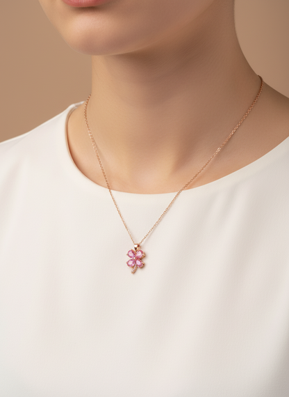 Rose Gold Pink leaf Necklace