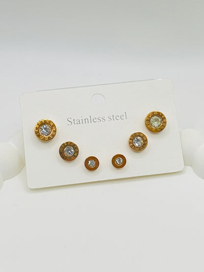 Rose Gold Roman Numeral Stud Earrings Set