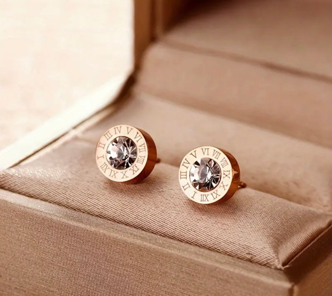 Rose Gold Roman Numeral Stud Earrings Set
