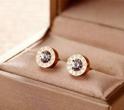 Rose Gold Roman Numeral Stud Earrings Set