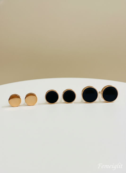 Rose Gold Minimalist Disc Stud Earing Set