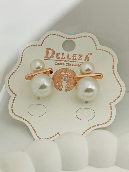 Rose Gold Double Pearl Stud Earrings