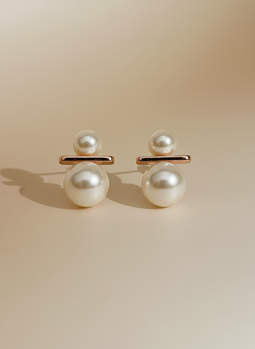 Rose Gold Double Pearl Stud Earrings