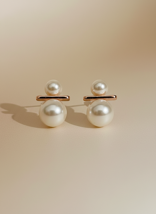 Rose Gold Double Pearl Stud Earrings
