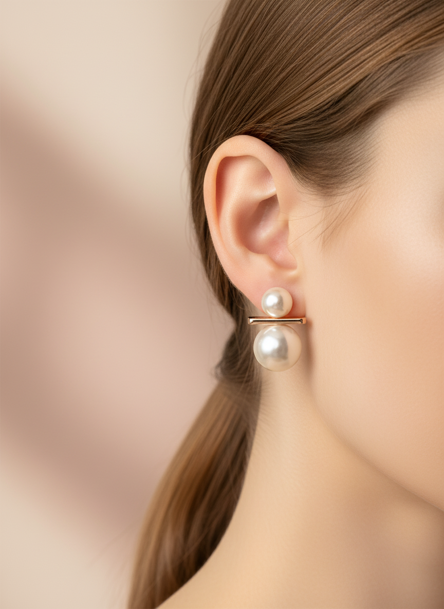 Rose Gold Double Pearl Stud Earrings