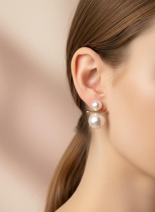 Rose Gold Double Pearl Stud Earrings