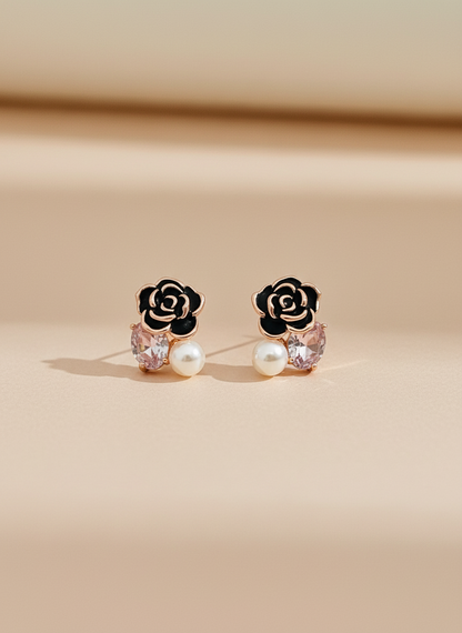 Rose & Pearl Drop Studs Rose Gold