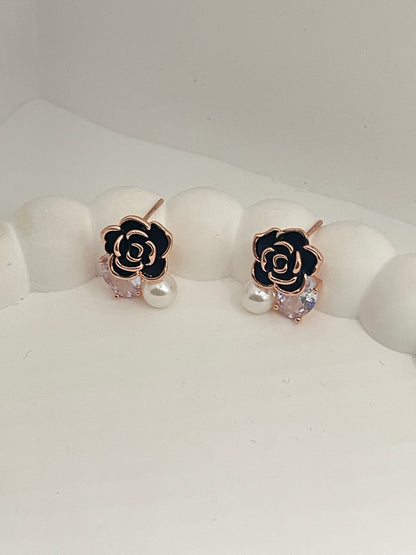 Rose & Pearl Drop Studs Rose Gold