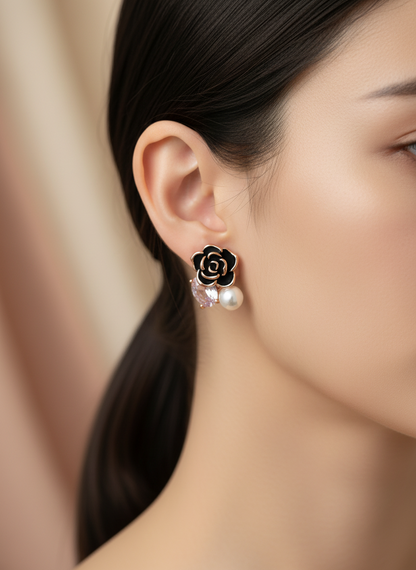 Rose & Pearl Drop Studs Rose Gold