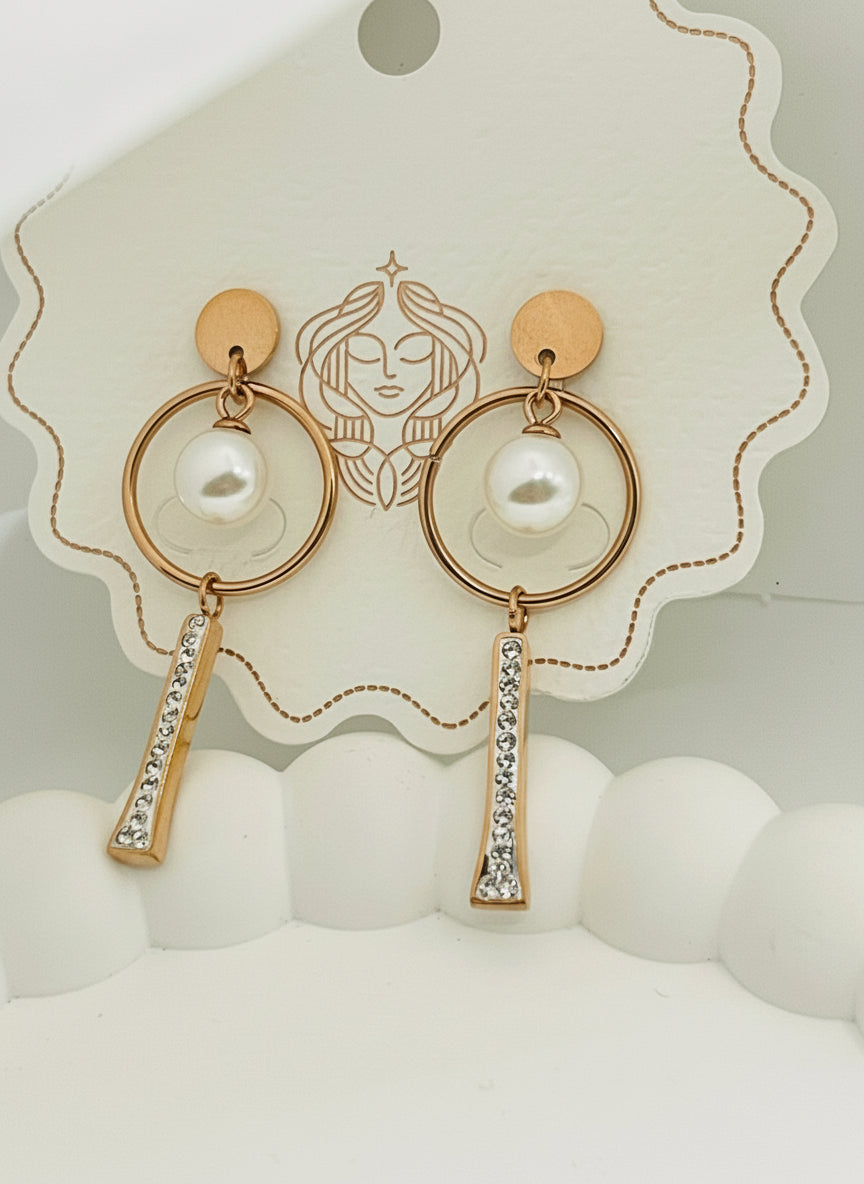 Rose Gold hoop earrings with pearls and crystals