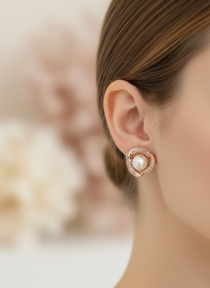 Crystal Pearl Stud Earrings | Rose Gold