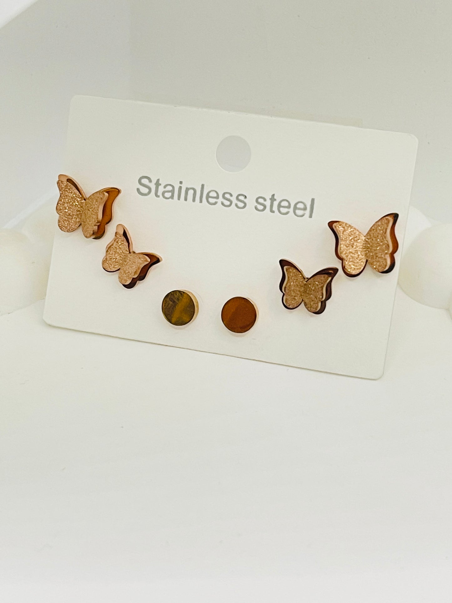 Glitter Butterfly Stud Earrings Set | Rose Gold