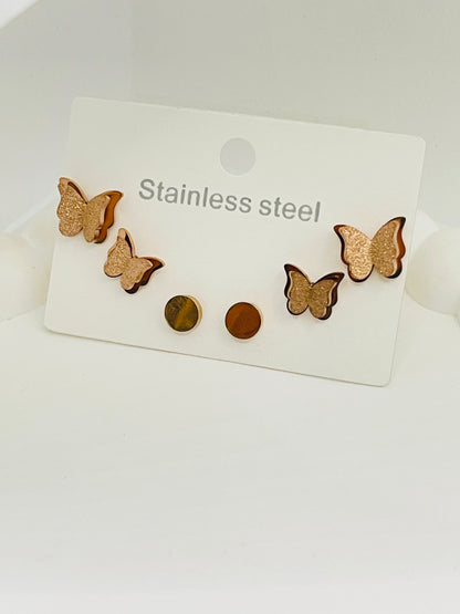 Glitter Butterfly Stud Earrings Set | Rose Gold