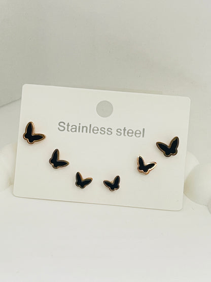 Butterfly Stud Earrings Set | Rose Gold