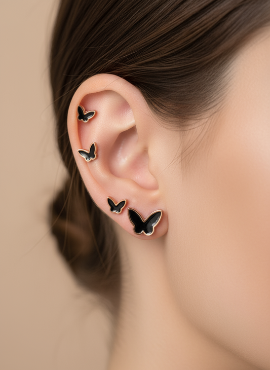 Butterfly Stud Earrings Set | Rose Gold