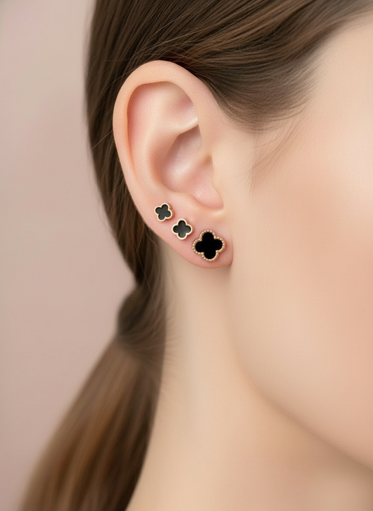 Rose Gold Clover Stud Earring Set