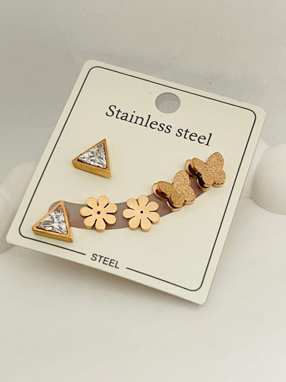 R/G Dainty Trio Stud Pack Earring