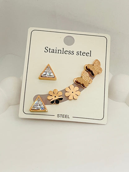 R/G Dainty Trio Stud Pack Earring