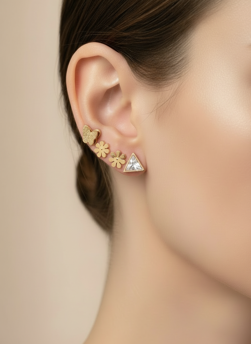 R/G Dainty Trio Stud Pack Earring