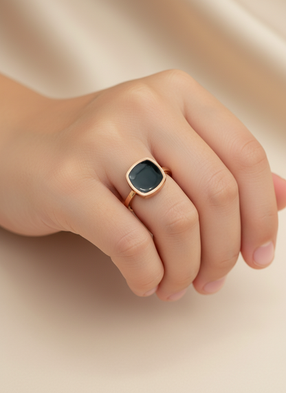 Kids Rose Gold Black Enamel Rings