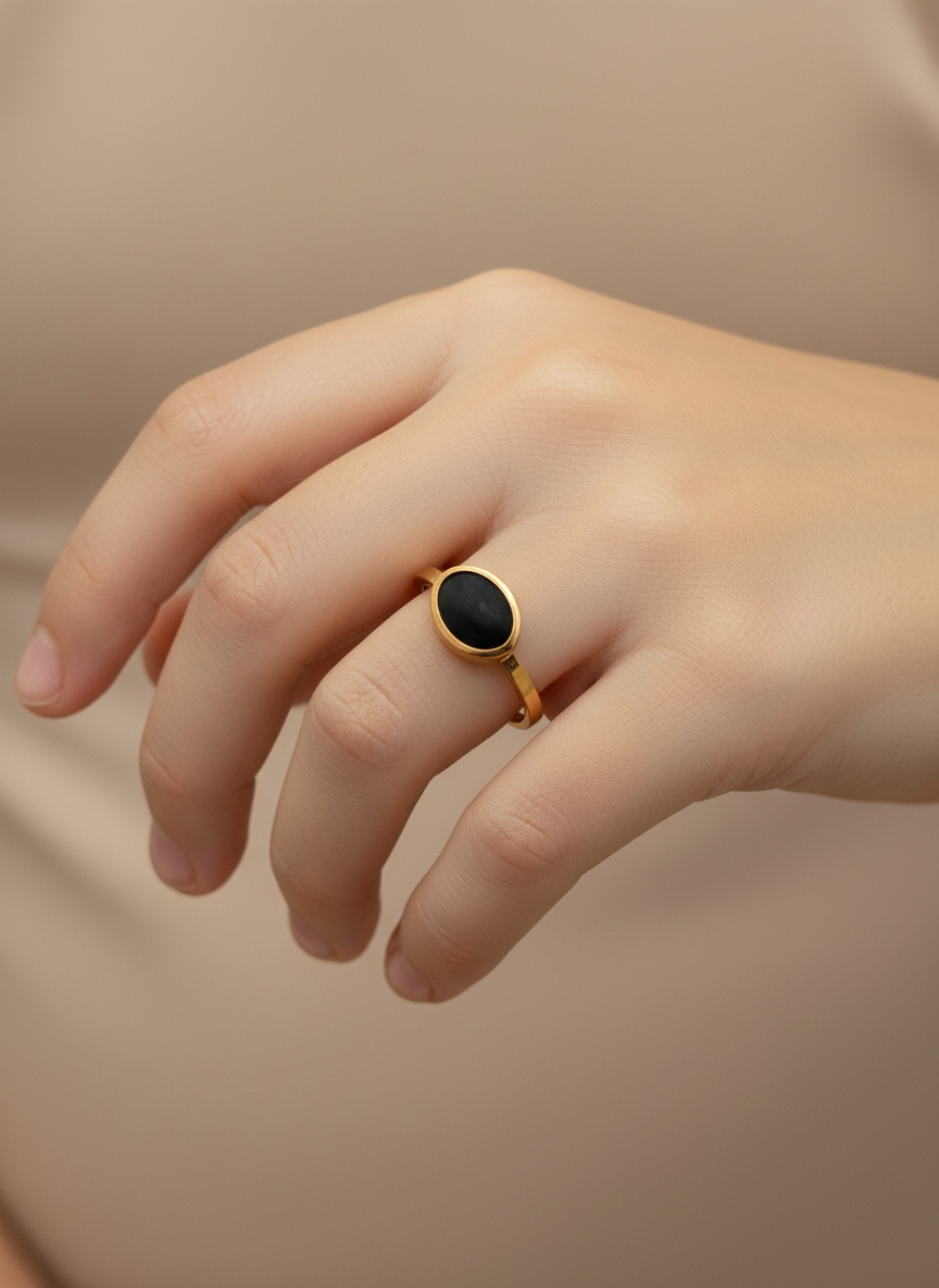 Kids Rose Gold Black Enamel Rings
