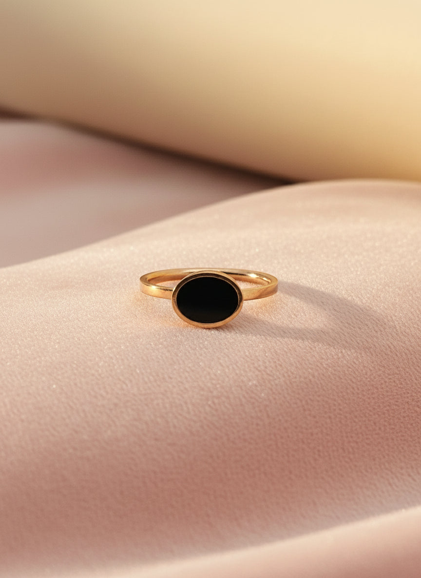 Kids Rose Gold Black Enamel Rings